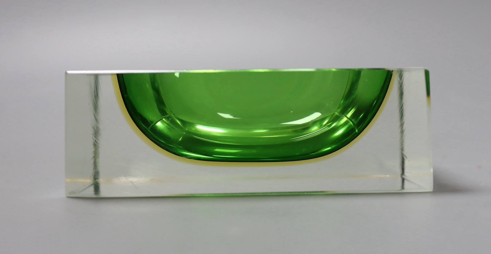 A Murano green glass oblong dish, 12.5cms wide x 4cms high